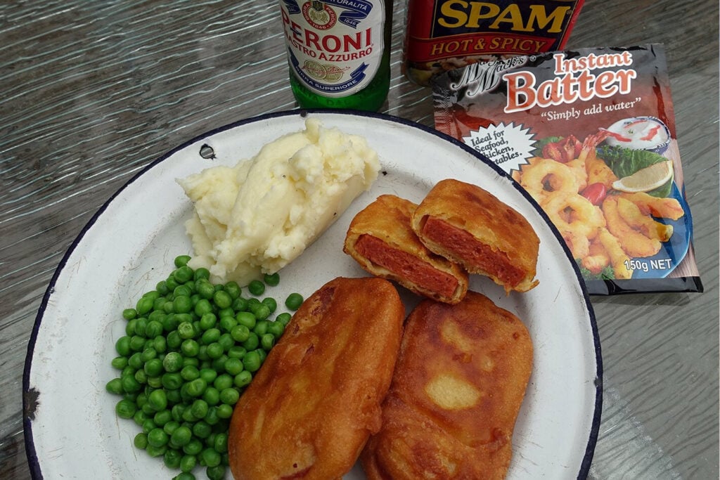 Recipe Spam fritters crumbed Spam slices