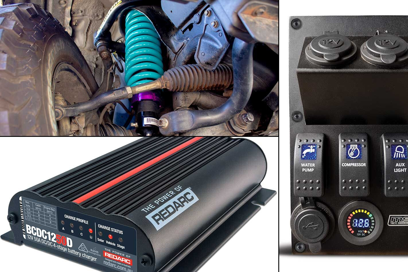 New 4x4 Gear Redarc battery charger MSA 4x4 power panels Dobinsons shock absorber