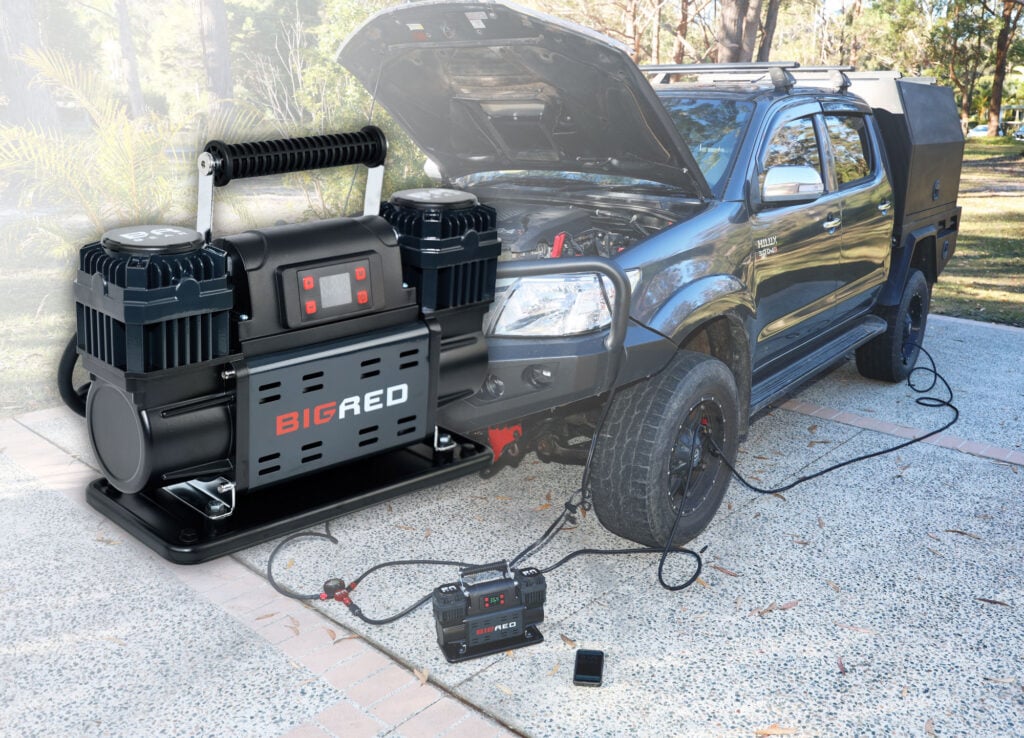 Big Red Gear Twin Head Air Compressor & Quad-Flate 4 Tyre Digital Kit Review