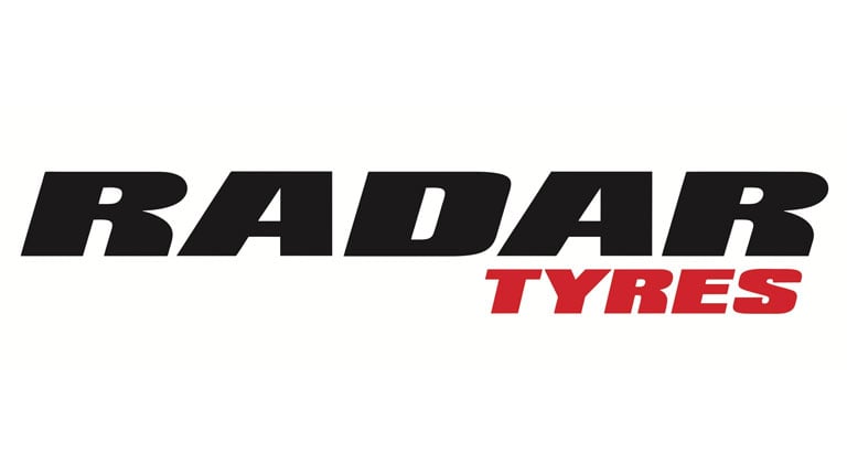 Radar Tyres logo: bold black 'RADAR' text with red 'TYRES' beneath, on a white background.